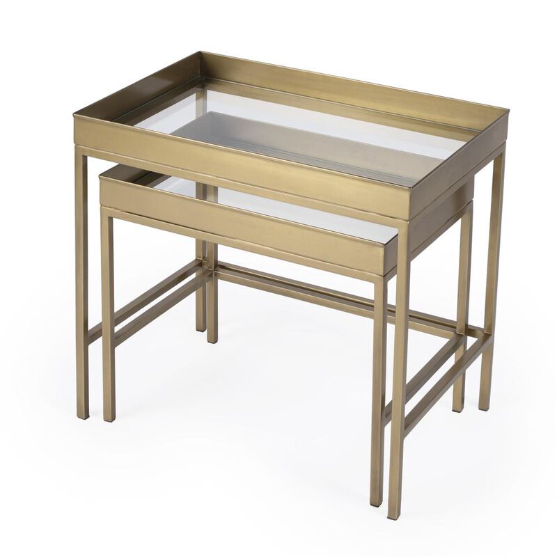 Butler Specialty Lenny 2 Piece Glass Nesting Tables, Gold