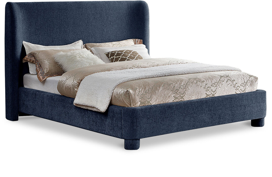 Meridian Furniture Penny Navy Chenille Fabric Queen Bed