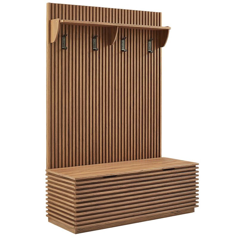 Render Fluted 3-in-1 Hall Tree With Storage Bench and Coat Rack image number 2