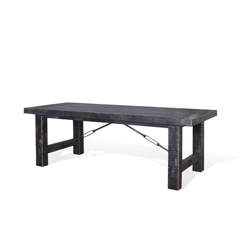 Rena Dining Table, 2 Extension Leaves, 86-122 Inch Black Mahogany Wood - Benzara