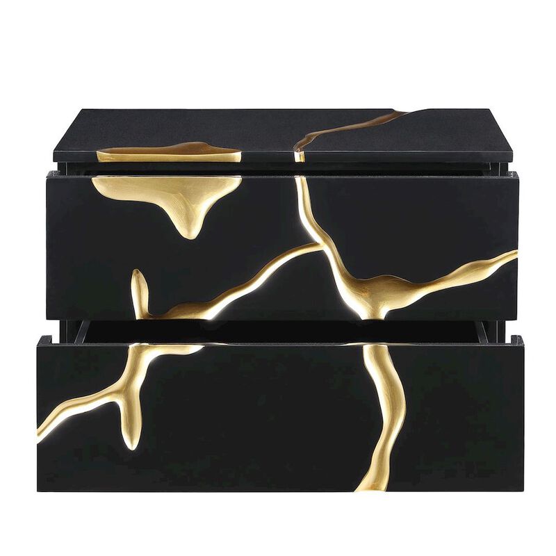Best Master Furniture Trevello High-Gloss Lacquered Left Nightstand, Gold Accents (White) image number 6