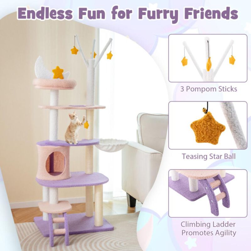 Hivvago Multi-level Cat Tower with Sisal Covered Scratching Posts for Small Cats