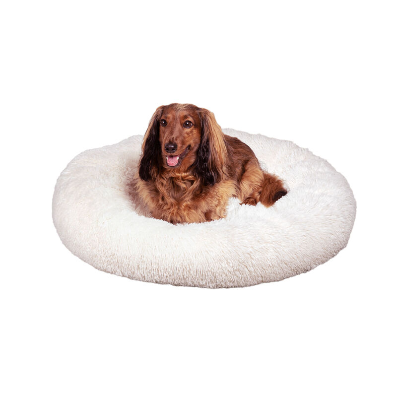Maisie Bohemian Glam Faux Fur Round Fluffy Calming Donut Pet Bed with Washable Cover image number 0