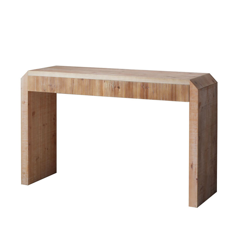 GOODSILO Rustic Wooden Console Table with Drawer Minimalist Design Ribbed Texture Natural Finish image number 6