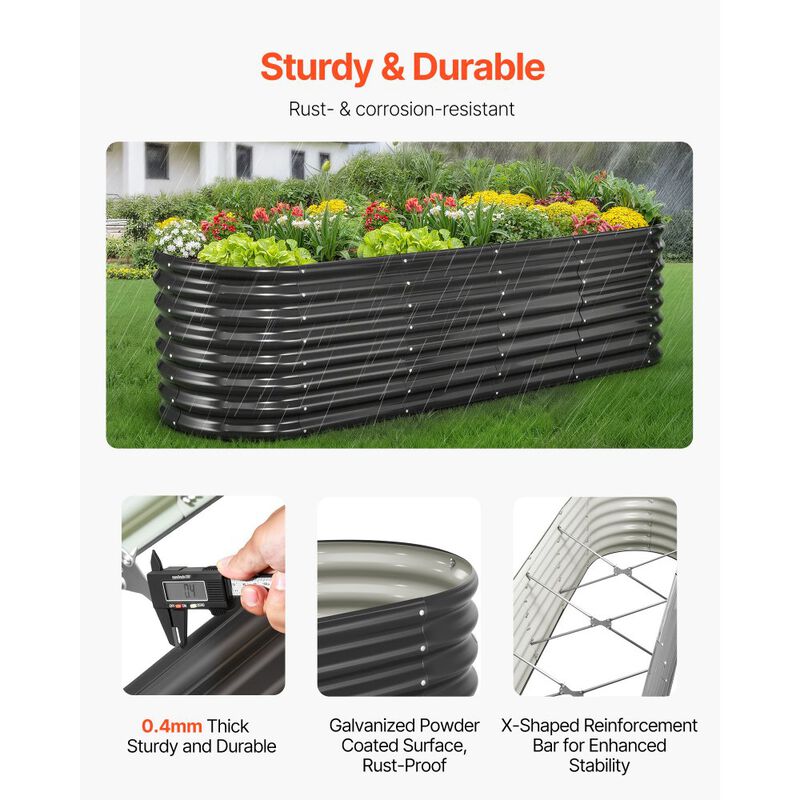Oval Metal Raised Garden Bed Galvanized Open Bottom Planter for Outdoor Gardening-Dark Grey image number 6