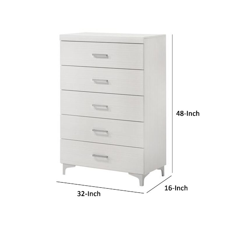 Chest with 5 Drawers and Wooden Frame, White - Benzara