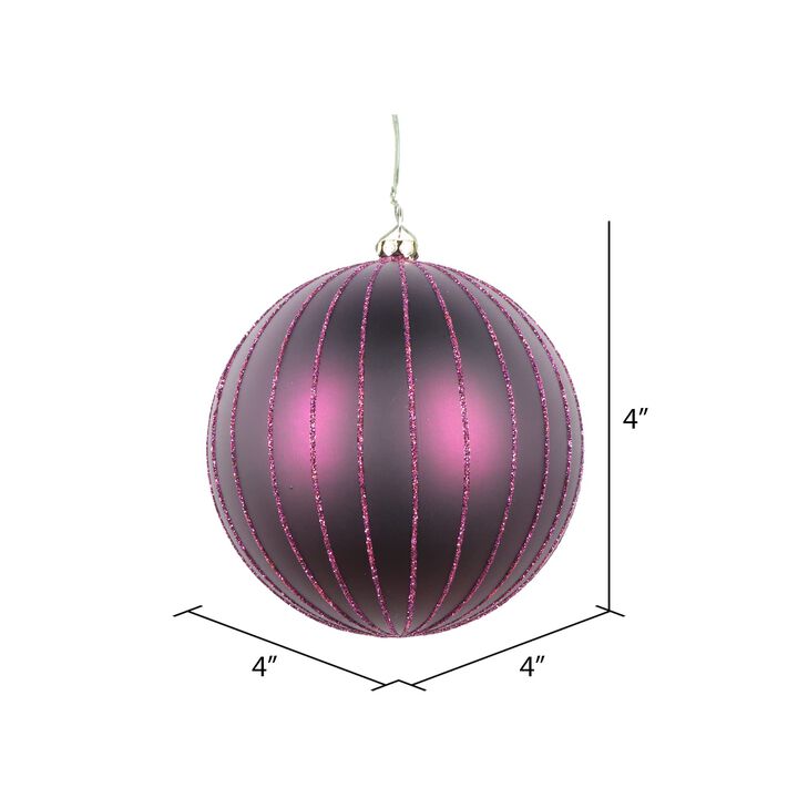 Vickerman 4" Plum Matte Glitter Ball Christmas Ornament. Includes 4 Pieces per Bag.