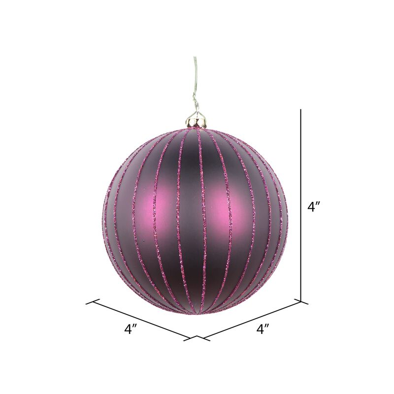 Vickerman 4" Plum Matte Glitter Ball Christmas Ornament. Includes 4 Pieces per Bag. image number 1