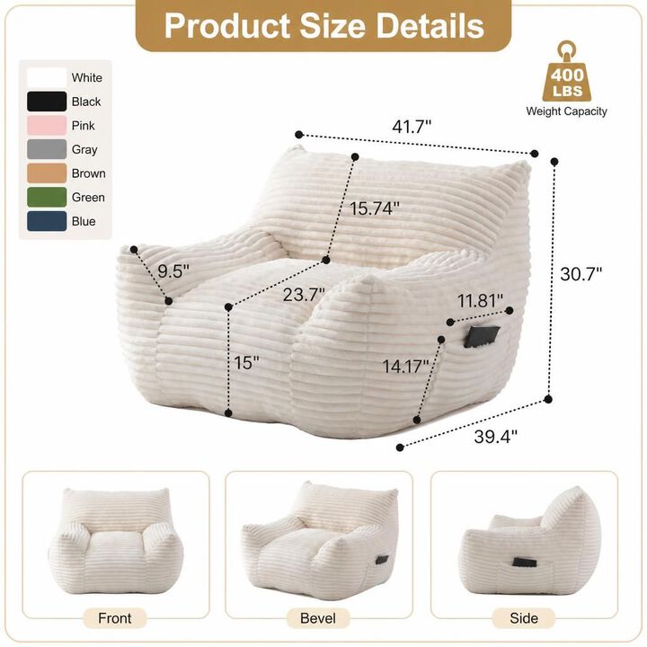 GOODSILO Oversized Comfy Shredded Foam Filled Bean Bag Chair, Lazy Relaxation Sofa for Living Room, Bedroom, Dorm and Gaming Lounging