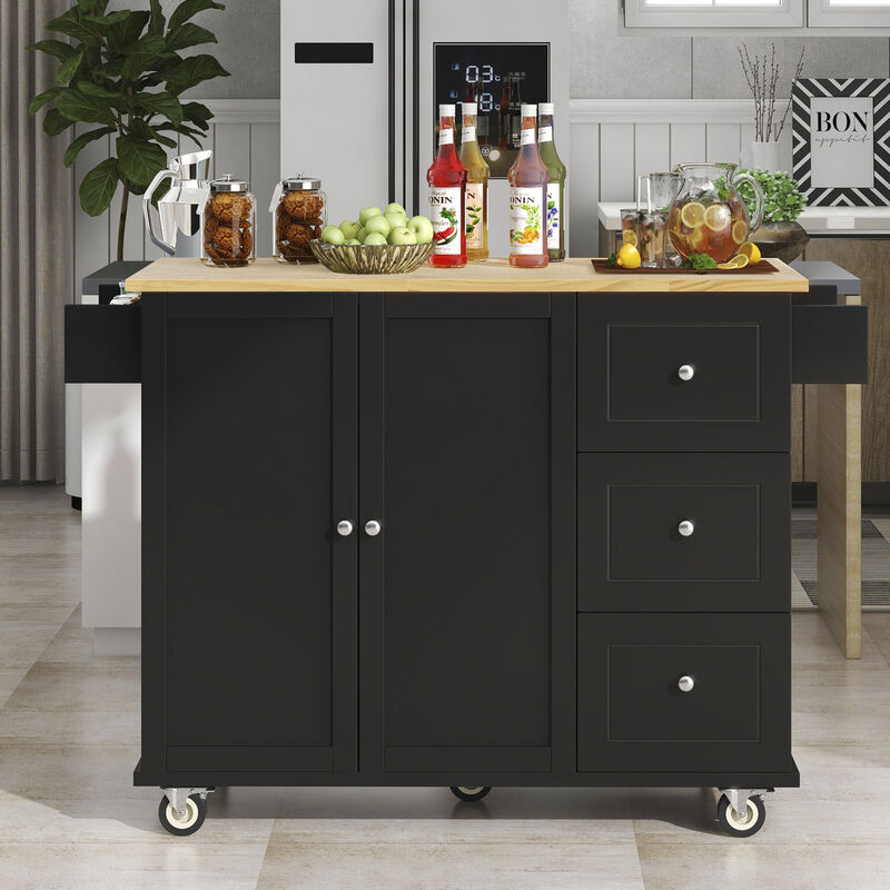 ELEMENT ACE Multifunctional Rolling Kitchen Island with Drop Leaf Breakfast Bar and Ample Storage Cabinet image number 3