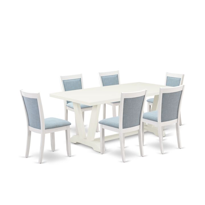 East West Furniture V027MZ015-7 7Pc Dining Room Set - Rectangular Table and 6 Parson Chairs - Multi-Color Color