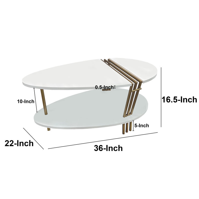 36 Inch Modern Coffee Table, Oval Elliptical Shape