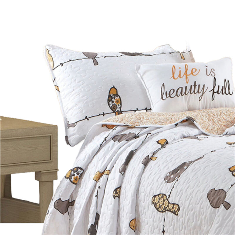 7-Piece Floral Birds on Wire Quilt Set – Lightweight and Elegant