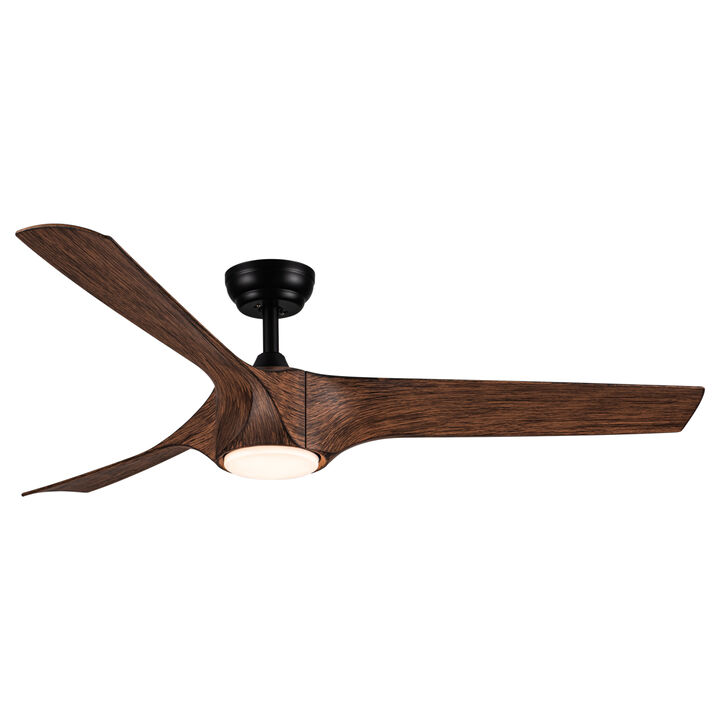 56 In.Integrated LED Ceiling Fan with Brown Wood Grain ABS Blade