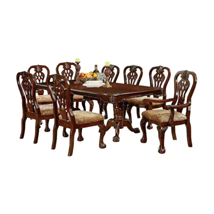 Mina 9pc Dining Table and Chair Set, 72-90 Inch Extendable Top, Brown - Benzara