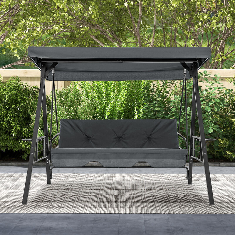 Convertible 3-Seat Patio Porch Swing Chair with Flat Bed and Adjustable Canopy image number 3