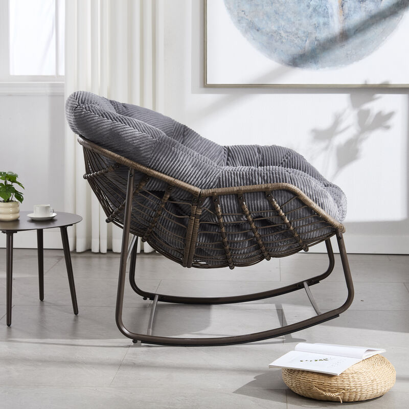 Merax Outdoor Rattan Rocking Chair,Padded Cushion Rocker Recliner Chair image number 4