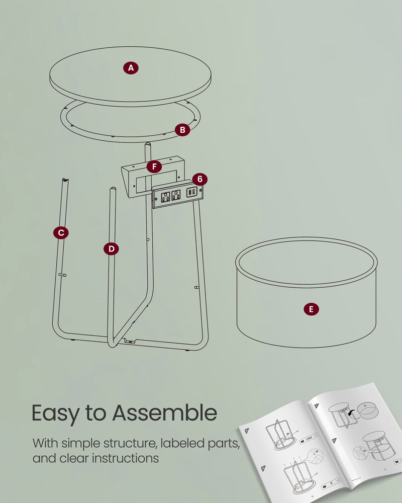 Nightstand with Charging Station – Compact Side Table with Power Strip for Phones, Tablets & Lamps