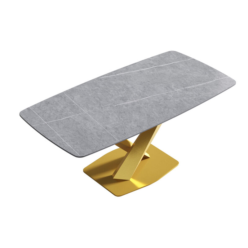 70.87" Modern artificial stone gray curved golden metal leg dining table-can accommodate 6-8 people image number 6