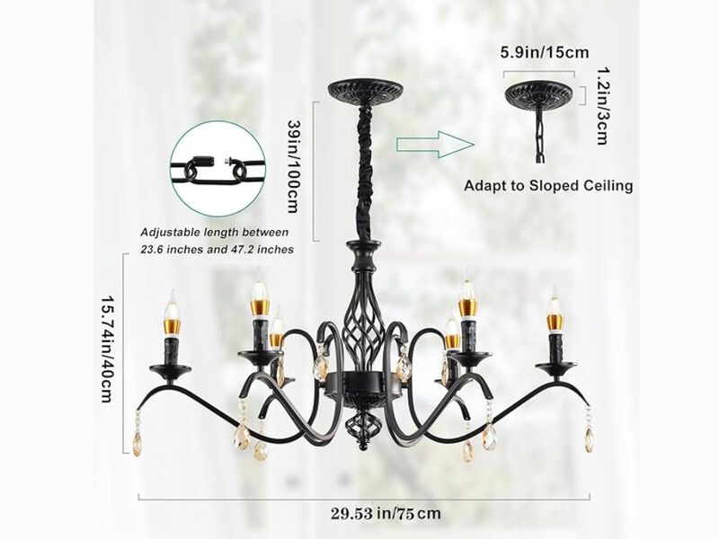 6-Light Matte Black Farmhouse Chandelier &ndash; Rustic Pendant for Dining Room, Bedroom & Entryway (E12 Bulbs Required)