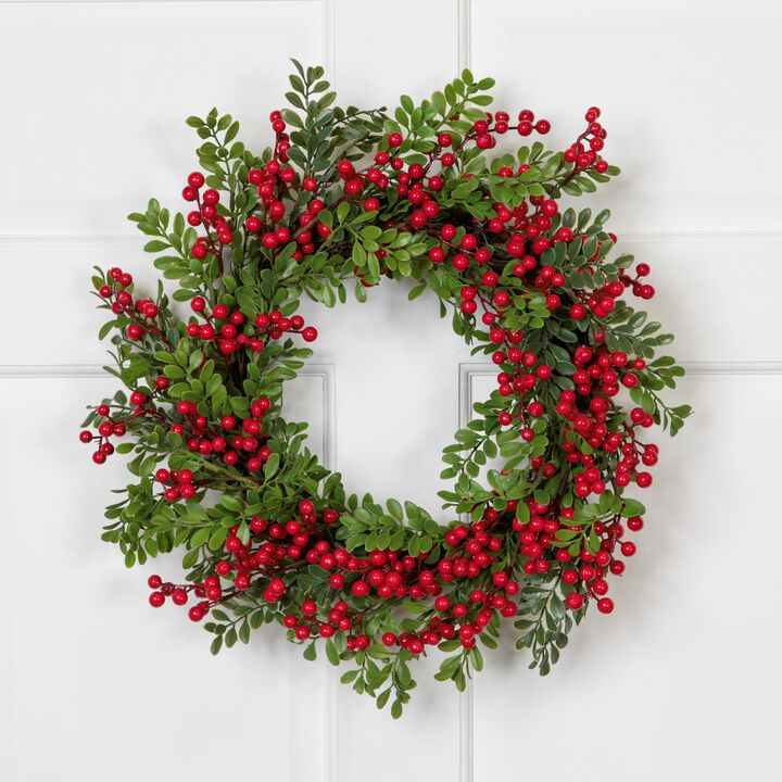 Lush Berry and Leaf Artificial Christmas Wreath  18-Inch  Unlit