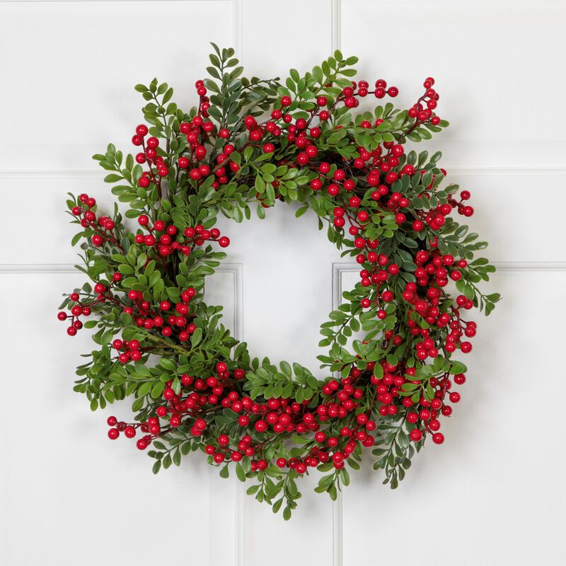 Lush Berry and Leaf Artificial Christmas Wreath  18-Inch  Unlit image number 1