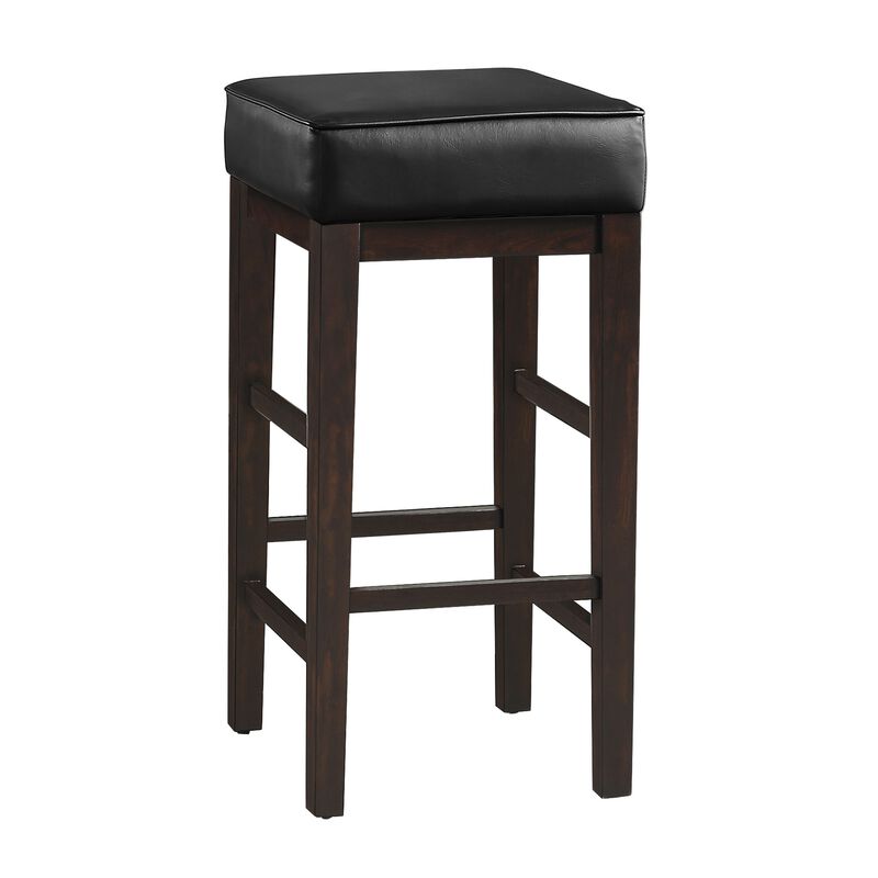 Vin 31 Inch Bar Height Stool, Black Faux Leather Seat, Dark Brown, Set of 2 - Benzara image number 0