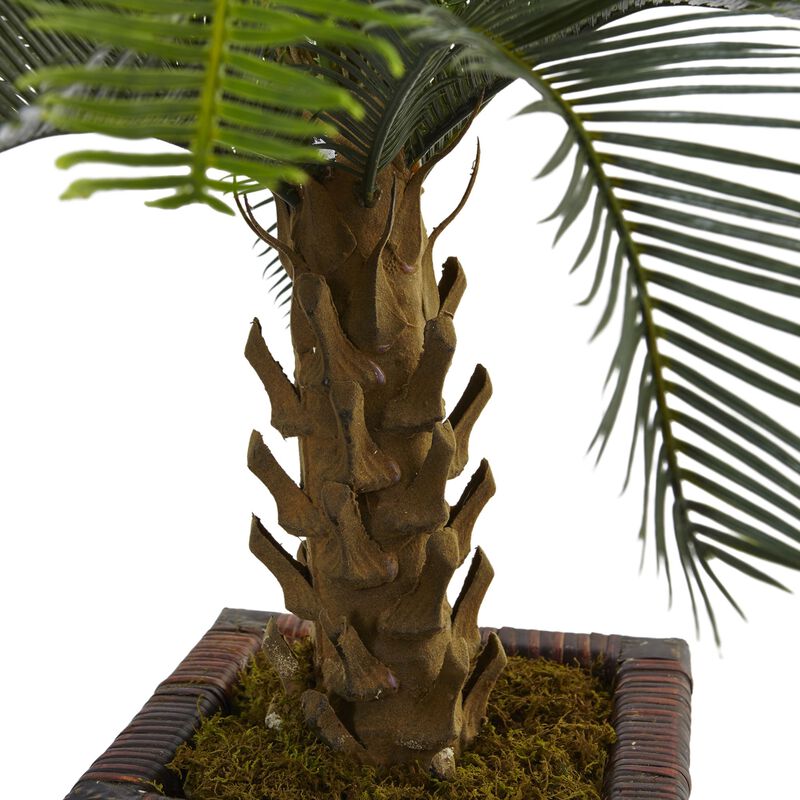 Hivvago 3 Feet Cycas Tree in Wood Planter