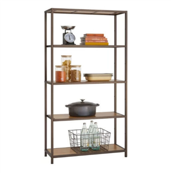 Heavy Duty 5-Shelf Steel Frame Shelving Unit with Wicker Shelves