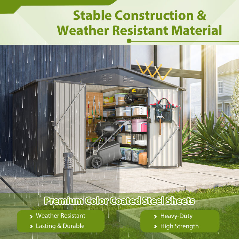 10X8 FT Outdoor Storage Shed, All Weather Metal Sheds with Lockable Doors image number 4