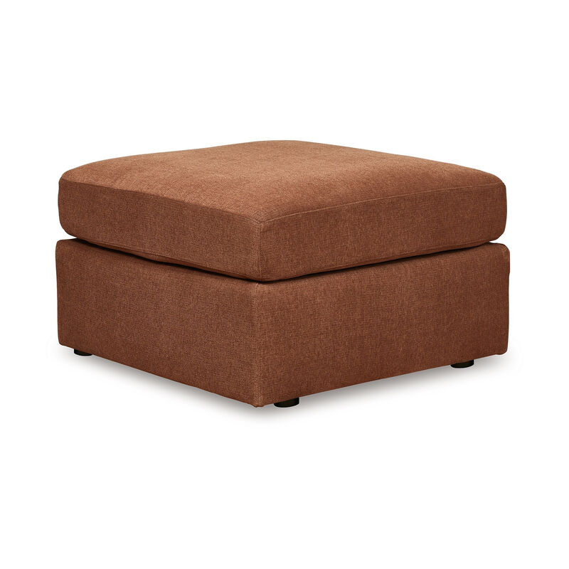 Meso Oversized Square Ottoman, Spice Orange Nuvella Polyester, 32 Inch - Benzara
