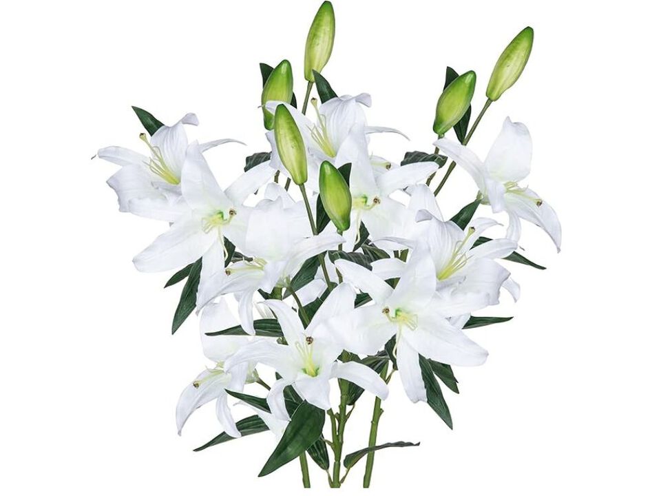 3 Piece White Artificial Lily Flower Heads Long Stem Wedding Centerpiece Decor