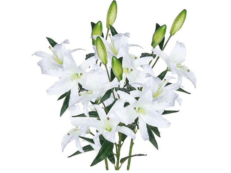 3 Piece White Artificial Lily Flower Heads Long Stem Wedding Centerpiece Decor image number 0