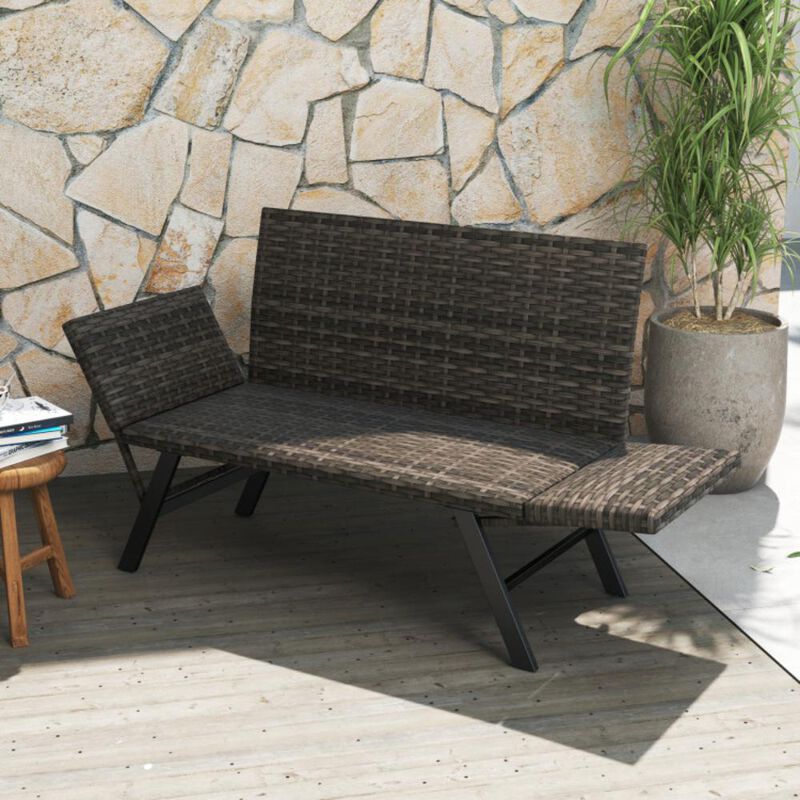 Hivvago Patio Convertible Sofa for 2 Quick Dry Foam Padded Rattan with Armrests