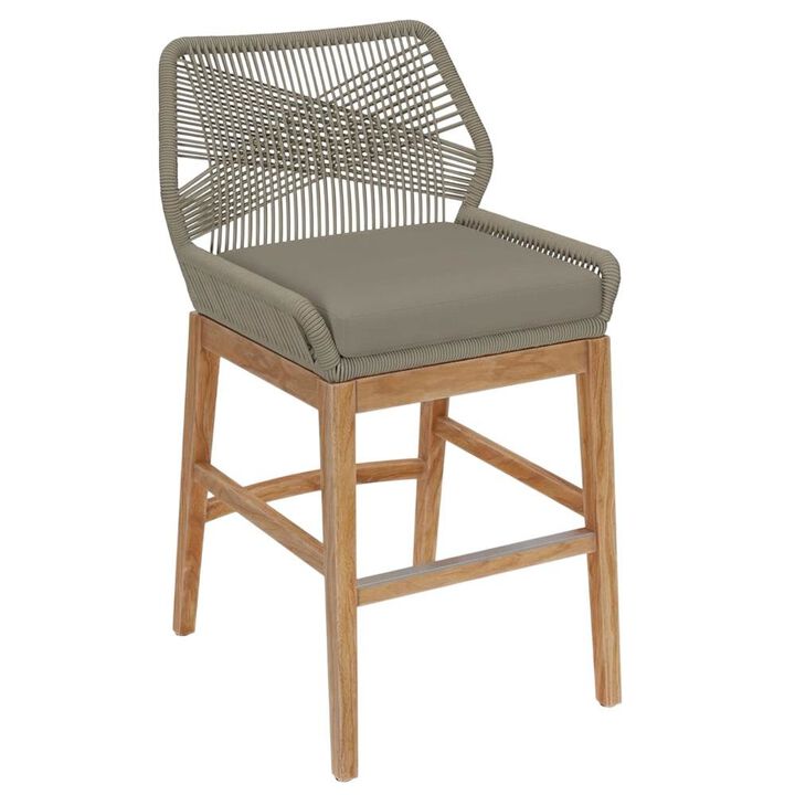 Teak, Rope Outdoor Counter Stool, Weather-Resistant Material, Patio Use