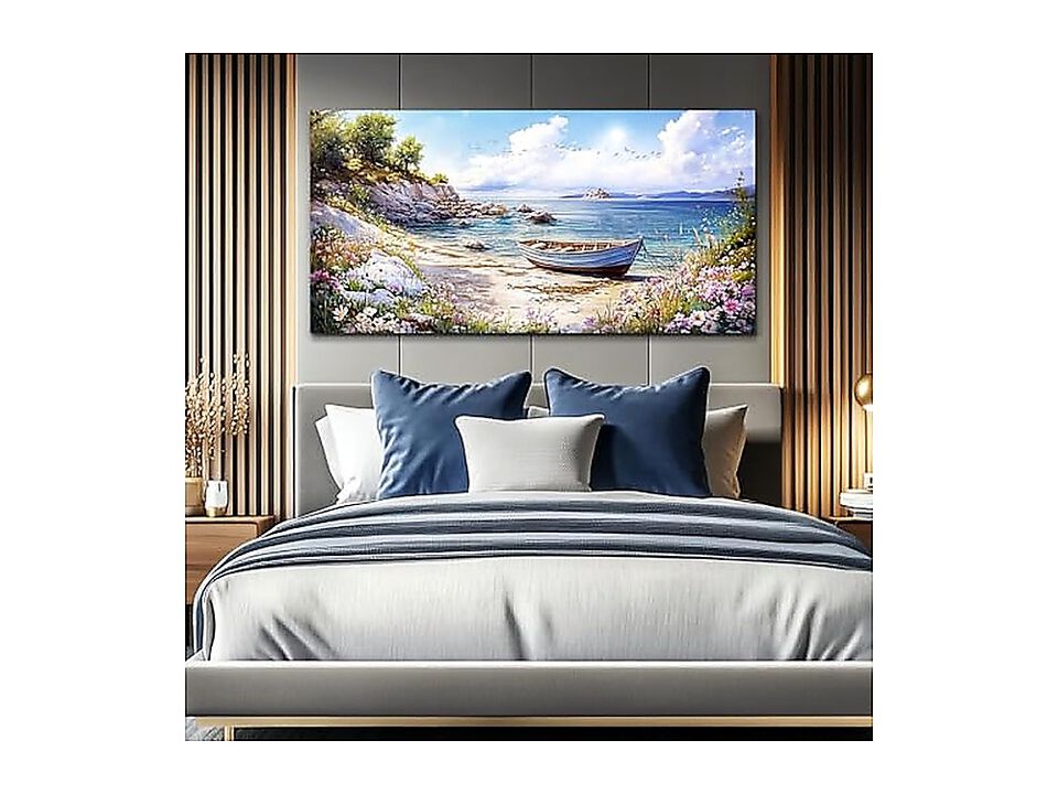 Canvas Wall Art Living Room Decor Bedroom Office Seaside Landscape Boat 20 X 40