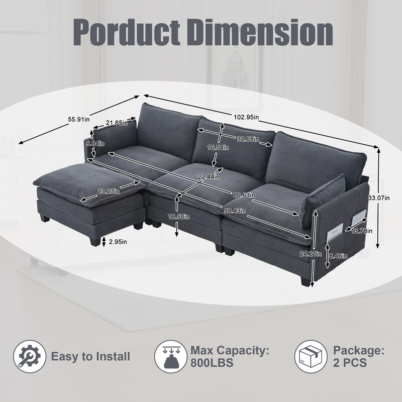 Merax Oversized Modular Sectional Sofa with Movable Ottoman image number 5