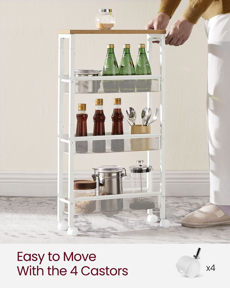 Slim 4-Shelf Rolling Cart &ndash; Compact Organizer with Wheels for Bathroom, Closet, or Kitchen Use