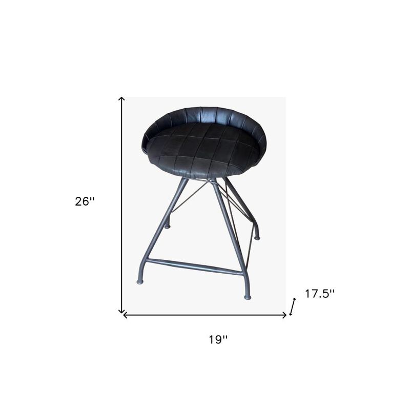 Hivvago 24 Inch Gray Leather and Iron Low Back Counter Height Swivel Bar Chair