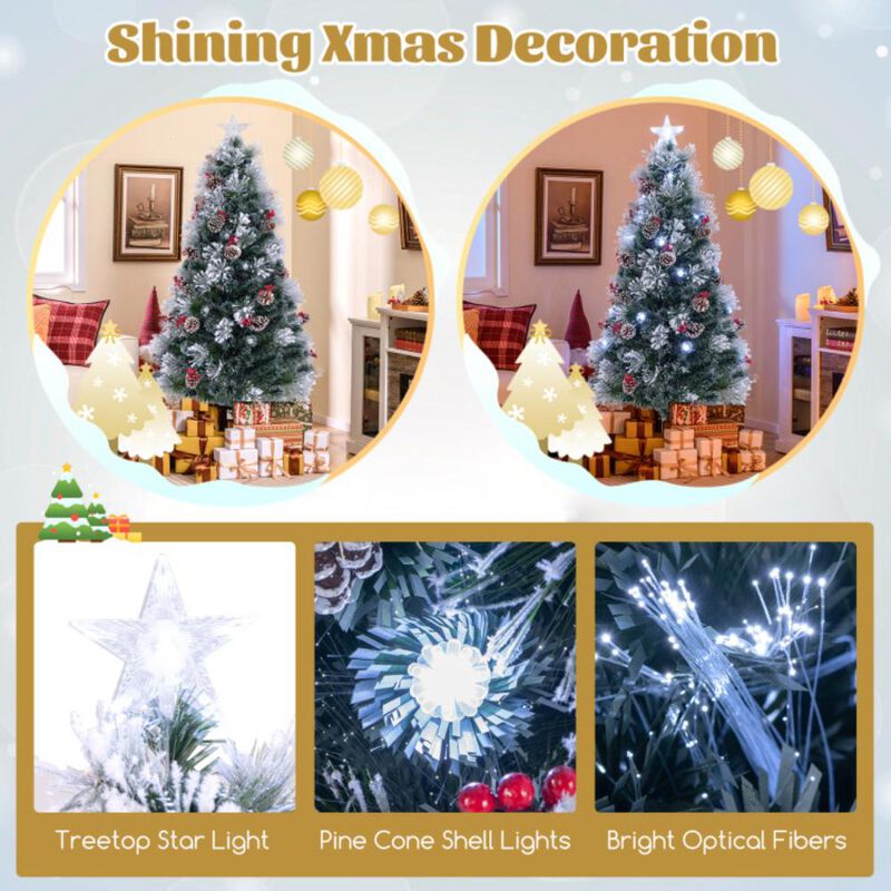 Hivvago Flocked Christmas Tree with 8 Lighting Modes