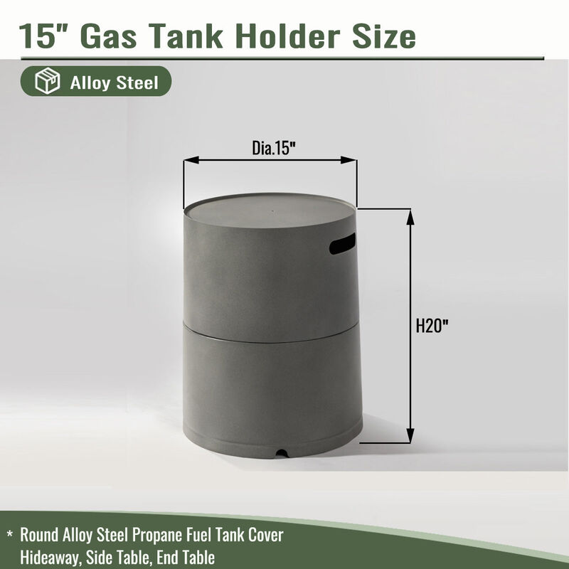 14.8" Steel Propane Tank Cover Round Tank Holder Hide-away Side Table