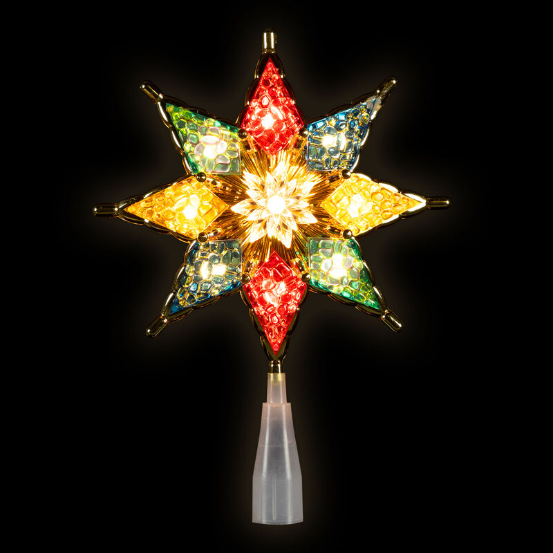 8" Pre-Lit Red and Green Crystal 8-Point Star Christmas Tree Topper - Clear Lights image number 2
