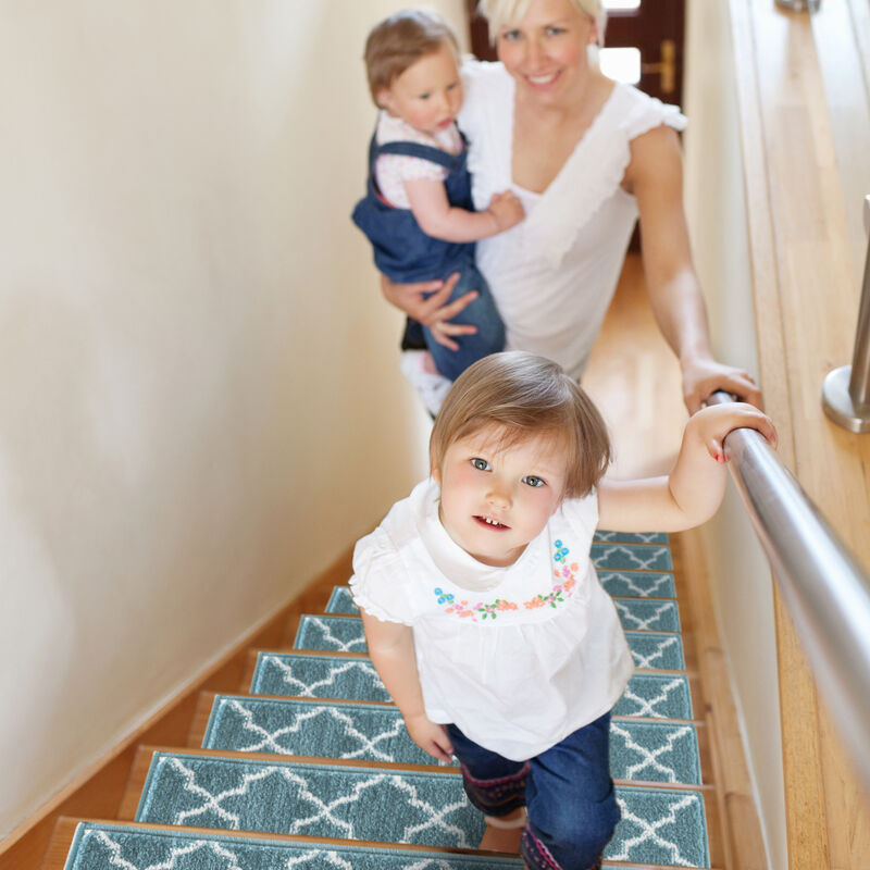 SUSSEXHOME Carpet Stair Treads Easy to Install with Double Adhesive Tape - Safe, 9" X 28" - Teal  image number 3