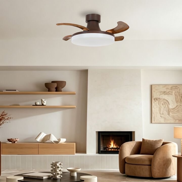 Fanaway Orbit 36" Indoor/Outdoor Retractable Blade Ceiling Fan with Light and Remote, Modern Fandelier Ceiling Fan, Patented Design Technology, Stronger Thicker Blades, Damp Rated