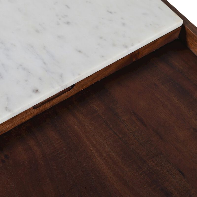World Interiors Aurora 45" Coffee Table in White Marble and Mango Wood with Walnut Finish image number 4