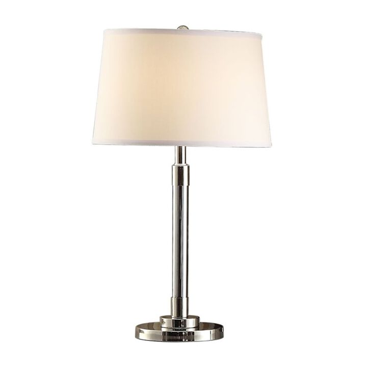 28 Inch Table Lamp Set of 2, Empire Fabric Shade, Modern Nickel Base-Benzara