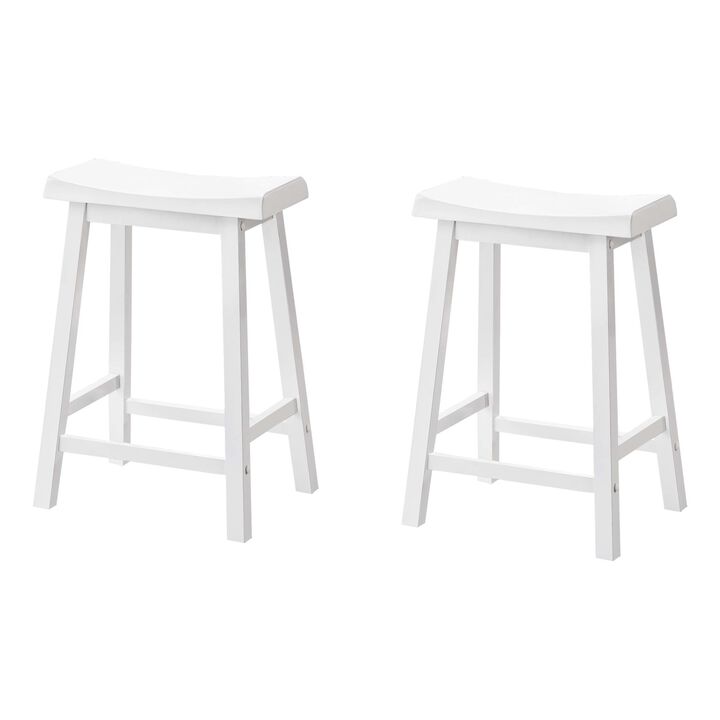 Monarch Specialties I 1533 Bar Stool, Set Of 2, Counter Height, Saddle Seat, Kitchen, Wood, White, Contemporary, Modern