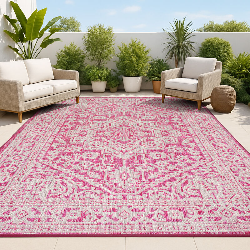 Sinjuri Medallion Textured Weave Indoor/Outdoor Area Rug