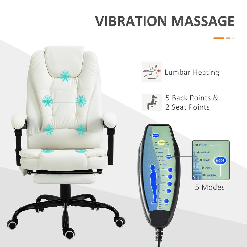 White Ultimate Comfort: Reclining Office Chair with Massage Feature