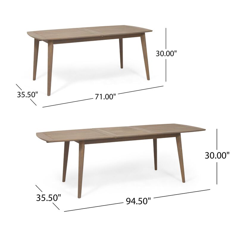 71-in to 94.5-in Expandable Outdoor Patio Dining Table in Gray Acacia Wood image number 2
